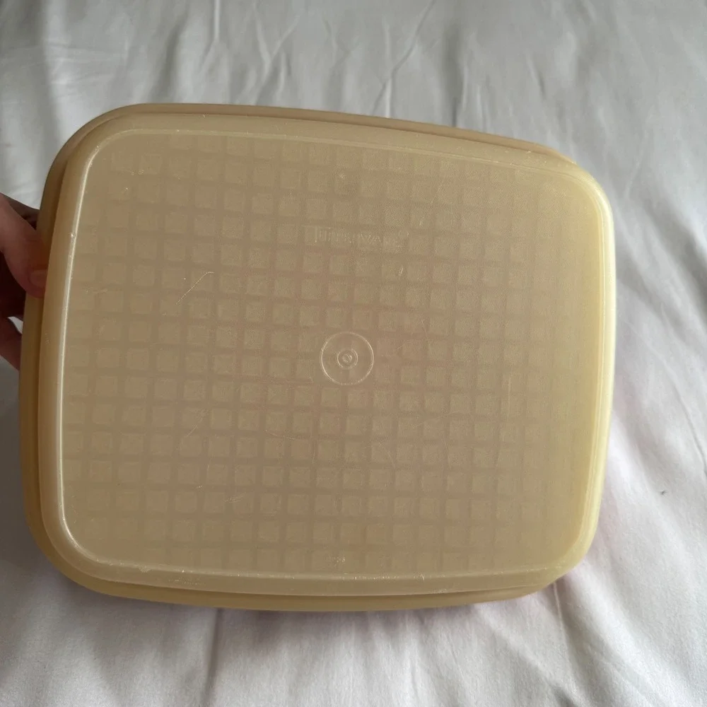 Vintage Tupperware Meat Marinade Server Paprika Red Almond Lid 1294 1295 Retro